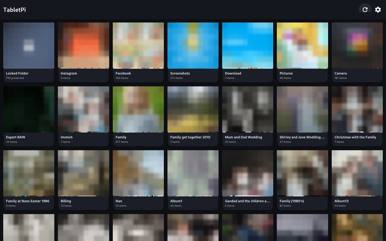 The kiosk home screen showing the Immich album list